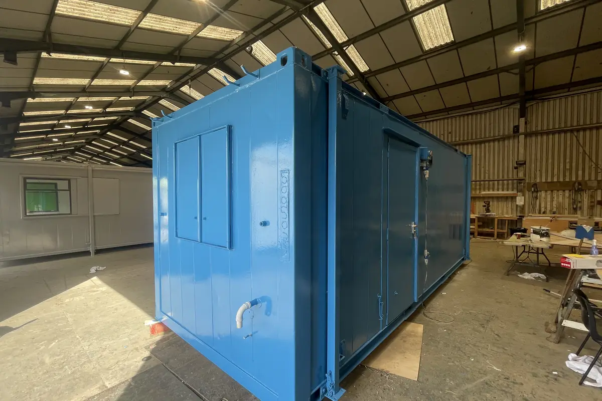 Used modular building being refurbished in the yard