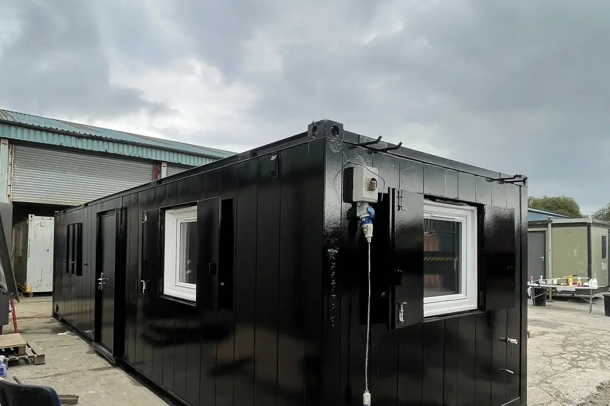 Temporary building block in use as classroom accommodation during a school rebuild